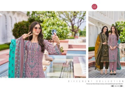 BelliZa Designer Studio Bin Saeed Vol 8 Unstitched Suit Set  Pure Cotton Digital Print with Heavy Embroidered Front And Mal Mal Dupatta Wholesale dress material catalogs