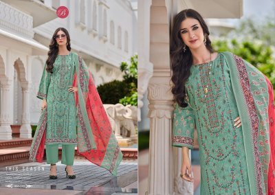 BelliZa Designer Studio Bin Saeed Vol 8 Unstitched Suit Set  Pure Cotton Digital Print with Heavy Embroidered Front And Mal Mal Dupatta Wholesale dress material catalogs
