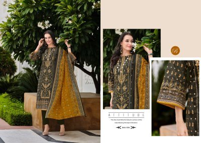 BelliZa Designer Studio Bin Saeed Vol 8 Unstitched Suit Set  Pure Cotton Digital Print with Heavy Embroidered Front And Mal Mal Dupatta Wholesale dress material catalogs