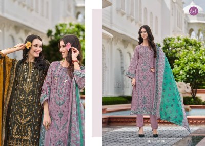 BelliZa Designer Studio Bin Saeed Vol 8 Unstitched Suit Set  Pure Cotton Digital Print with Heavy Embroidered Front And Mal Mal Dupatta Wholesale dress material catalogs