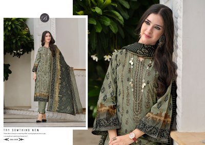 BelliZa Designer Studio Bin Saeed Vol 8 Unstitched Suit Set  Pure Cotton Digital Print with Heavy Embroidered Front And Mal Mal Dupatta Wholesale dress material catalogs