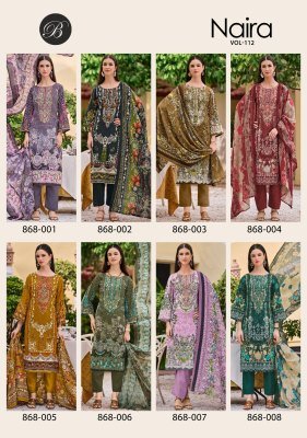 BelliZa Designer Studio Naira Vol 112 Unstitched Pure Cotton Suit Set with Exclusive Embroidery and Mal Mal Digital Dupatta Wholesale dress material catalogs
