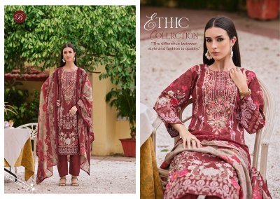 BelliZa Designer Studio Naira Vol 112 Unstitched Pure Cotton Suit Set with Exclusive Embroidery and Mal Mal Digital Dupatta Wholesale dress material catalogs