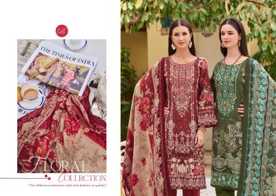 BelliZa Designer Studio Naira Vol 112 Unstitched Pure Cotton Suit Set with Exclusive Embroidery and Mal Mal Digital Dupatta Wholesale dress material catalogs