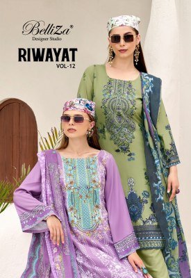 BelliZa Designer Studio Riwayat Vol 12  Unstitched Pure Viscose Rayon Top with Heavy Self Embroidery  Viscose Rayon Bottom Pure Mal Mal Cotton Digital kurtis catalogs