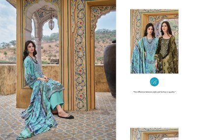 BelliZa Designer Studio Riwayat vol  13 Unstitched Premium Pure Viscose Rayon Digital Print Set with Heavy Self Embroidery And Pure Mal Mal Cotton Dup dress material catalogs