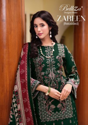 BelliZa Designer Studio Zareen Premium Unstitched Cotton Suit Set with Full Front Heavy Embroidery And Mal Mal Cotton Digital Print Dupatta Wholesale Belliza