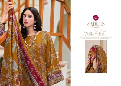 BelliZa Designer Studio Zareen Premium Unstitched Cotton Suit Set with Full Front Heavy Embroidery And Mal Mal Cotton Digital Print Dupatta Wholesale dress material catalogs