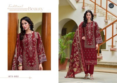 BelliZa Designer Studio Zareen Premium Unstitched Cotton Suit Set with Full Front Heavy Embroidery And Mal Mal Cotton Digital Print Dupatta Wholesale dress material catalogs