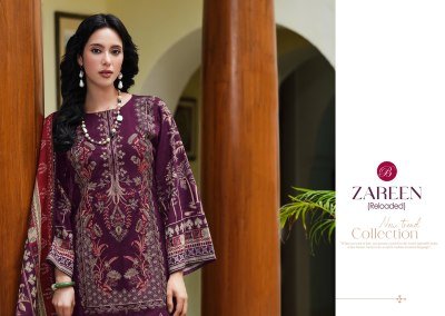 BelliZa Designer Studio Zareen Premium Unstitched Cotton Suit Set with Full Front Heavy Embroidery And Mal Mal Cotton Digital Print Dupatta Wholesale dress material catalogs