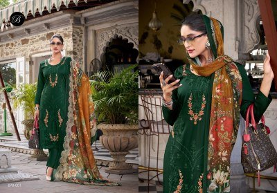 BelliZa Designer Studio Zarqash Vol 8 Premium Unstitched Ensemble Heavy Embroidered Pure Jam Top with Scalloped Hem Digital Print Pure Cotton Malmal D dress material catalogs