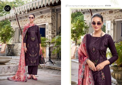 BelliZa Designer Studio Zarqash Vol 8 Premium Unstitched Ensemble Heavy Embroidered Pure Jam Top with Scalloped Hem Digital Print Pure Cotton Malmal D dress material catalogs