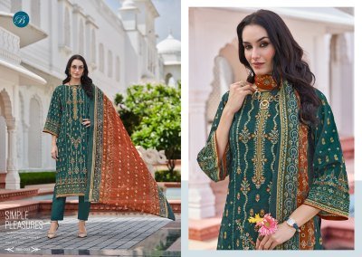 Belliza Bin Saeed Vol 8 Pure Cotton Suit with Heavy Embroidery And Mal Mal Cotton Dupatta Dress Material Wholesale dress material catalogs
