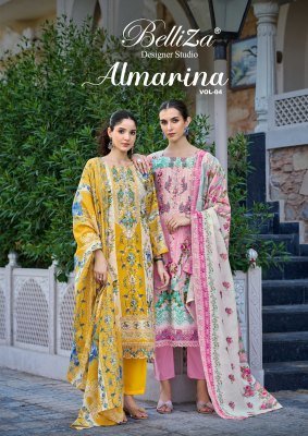 Belliza Designer Studio Almarina Vol 4 Pure Cotton Suit Set with Heavy Embroidery  Mal Mal Dupatta Unstitched Wholesale dress material catalogs