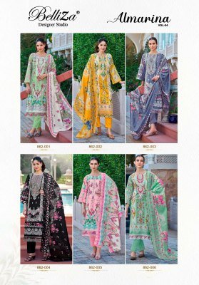Belliza Designer Studio Almarina Vol 4 Pure Cotton Suit Set with Heavy Embroidery  Mal Mal Dupatta Unstitched Wholesale dress material catalogs