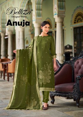 Belliza Designer Studio Anuja Unstitched Viscose Dola Silk Jacquard Suit Set with Swarovski And Rayon Bottom Wholesale dress material catalogs