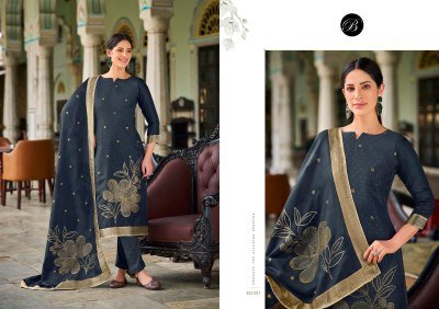 Belliza Designer Studio Anuja Unstitched Viscose Dola Silk Jacquard Suit Set with Swarovski And Rayon Bottom Wholesale dress material catalogs