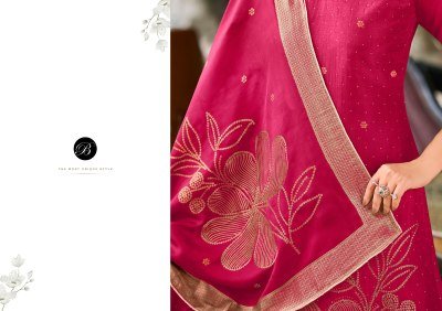 Belliza Designer Studio Anuja Unstitched Viscose Dola Silk Jacquard Suit Set with Swarovski And Rayon Bottom Wholesale dress material catalogs