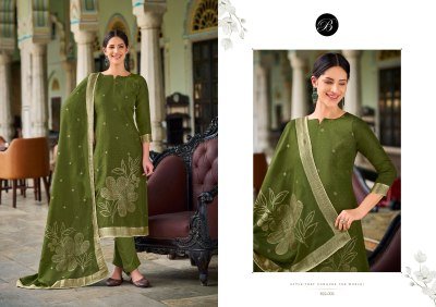 Belliza Designer Studio Anuja Unstitched Viscose Dola Silk Jacquard Suit Set with Swarovski And Rayon Bottom Wholesale dress material catalogs
