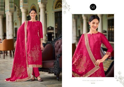 Belliza Designer Studio Anuja Unstitched Viscose Dola Silk Jacquard Suit Set with Swarovski And Rayon Bottom Wholesale dress material catalogs