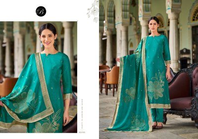 Belliza Designer Studio Anuja Unstitched Viscose Dola Silk Jacquard Suit Set with Swarovski And Rayon Bottom Wholesale dress material catalogs