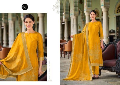 Belliza Designer Studio Anuja Unstitched Viscose Dola Silk Jacquard Suit Set with Swarovski And Rayon Bottom Wholesale dress material catalogs