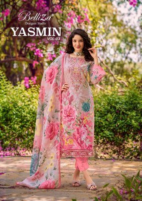 Belliza Designer Studio Yasmin Vol 3 Pure Cotton Dress Material with Heavy Embroidery And Mal Mal Dupatta Belliza