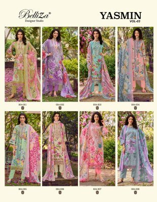Belliza Designer Studio Yasmin Vol 3 Pure Cotton Dress Material with Heavy Embroidery And Mal Mal Dupatta dress material catalogs