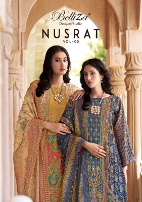 Belliza Nusrat Vol 5 Pure Modal Viscose Fabric Digital Print heavy handwork kurti pant And dupatta set Wholesale designer ethnic wear for women wholesale catalogs