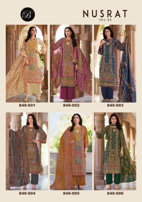 Belliza Nusrat Vol 5 Pure Modal Viscose Fabric Digital Print heavy handwork kurti pant And dupatta set Wholesale designer ethnic wear for women kurtis catalogs