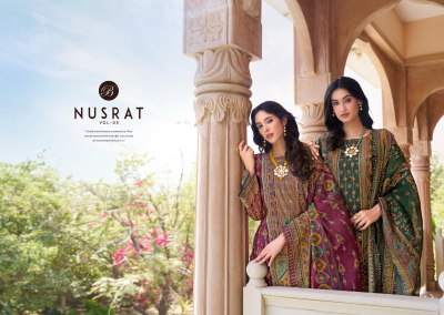 Belliza Nusrat Vol 5 Pure Modal Viscose Fabric Digital Print heavy handwork kurti pant And dupatta set Wholesale designer ethnic wear for women kurtis catalogs