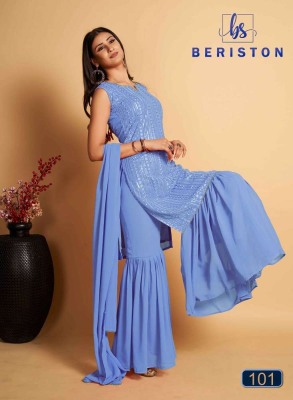 Beriston new launch Bs vol 1 Georgette Embroidery and Sequence Work Kurti sharara and dupatta set catalogue  Amavi
