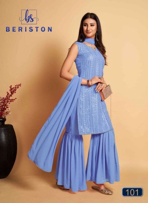 Beriston new launch Bs vol 1 Georgette Embroidery and Sequence Work Kurti sharara and dupatta set catalogue  kurtis catalogs