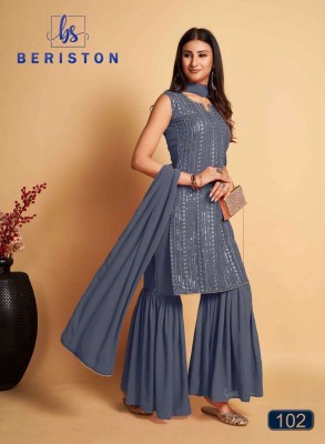 Beriston new launch Bs vol 1 Georgette Embroidery and Sequence Work Kurti sharara and dupatta set catalogue  kurtis catalogs