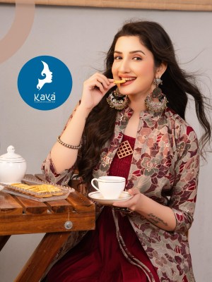 Best one 3 by Kaya Chanderi modal printed long kurti with jacket collection at affordable price kurtis catalogs