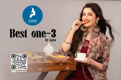 Best one 3 by Kaya Chanderi modal printed long kurti with jacket collection at affordable price kurtis catalogs