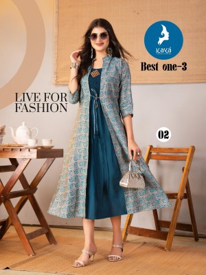 Best one 3 by Kaya Chanderi modal printed long kurti with jacket collection at affordable price kurtis catalogs