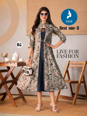 Best one 3 by Kaya Chanderi modal printed long kurti with jacket collection at affordable price kurtis catalogs