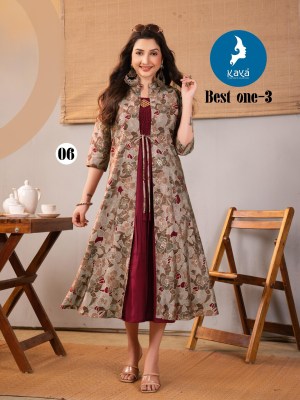 Best one 3 by Kaya Chanderi modal printed long kurti with jacket collection at affordable price kurtis catalogs