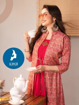 Best one 3 by Kaya Chanderi modal printed long kurti with jacket collection at affordable price kurtis catalogs