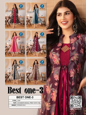 Best one 3 by Kaya Chanderi modal printed long kurti with jacket collection at affordable price kurtis catalogs