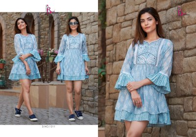 Bhavi by Victoria vol 2 printed mal cotton flared tunic catalogue at low rate western wear catalogs