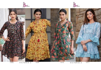 Bhavi by Victoria vol 2 printed mal cotton flared tunic catalogue at low rate western wear catalogs