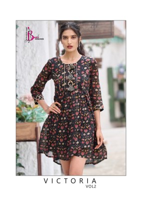 Bhavi by Victoria vol 2 printed mal cotton flared tunic catalogue at low rate western wear catalogs