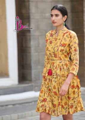 Bhavi by Victoria vol 2 printed mal cotton flared tunic catalogue at low rate western wear catalogs