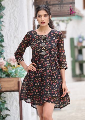 Bhavi by Victoria vol 2 printed mal cotton flared tunic catalogue at low rate western wear catalogs