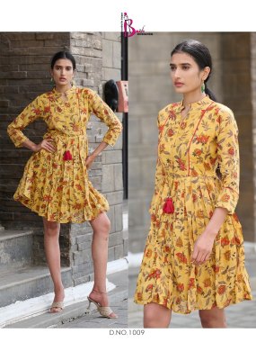 Bhavi by Victoria vol 2 printed mal cotton flared tunic catalogue at low rate western wear catalogs