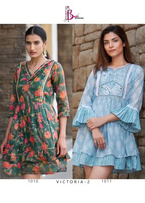 Bhavi by Victoria vol 2 printed mal cotton flared tunic catalogue at low rate western wear catalogs