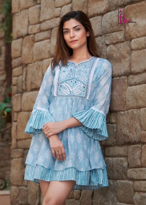 Bhavi by Victoria vol 2 printed mal cotton flared tunic catalogue at low rate western wear catalogs