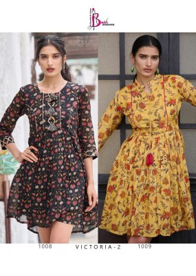Bhavi by Victoria vol 2 printed mal cotton flared tunic catalogue at low rate western wear catalogs